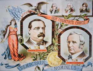 Plakát kampaně pro prezidentského kandidáta Grovera Clevelanda a kandidáta Thomase A. Hendrickse (1819-85) od American School