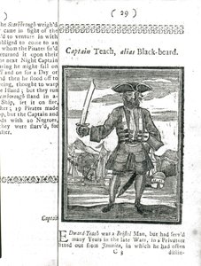 Captain Teach, Alias Black Beard, z Historie a životy všech nejznámějších pirátů a jejich posádek, Londýn, 1725 od American School