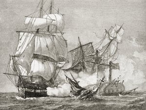Zajetí Guerriere ústavou 19. srpna 1812 z „Stručné historie Spojených států“, vydaného A. S. Barnes und Co. v roce 1885 od American School