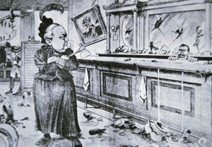 Carry Nation s její sekerkou, kolem roku 1905 (litho) od American School
