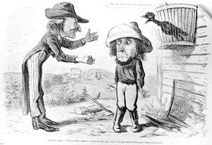 Karikatura satirizující zrušení otroctví v Marylandu, z „Frank Leslieho Illustrated Newspaper“, 5. dubna 1862 od American School