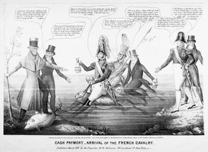 Hotovostní platba – Příjezd francouzské kavalérie, publikoval H.R. Robinson, New York, 1836 (rytina) od American School