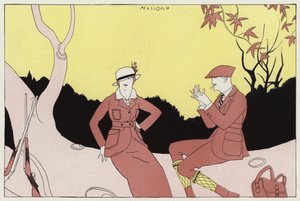 Náhodné setkání kdysi manželského páru, scéna z povídky Náhodné setkání od J. A. Waldrona (barevná litografie) od American School