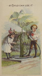 Děti si hrají s vodní pumpou (chromolitho) od American School