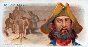 Cigarette Card Captain Kidd, Burying Treasure, pub. 1888 barevná litografie. od American School
