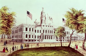 Radnice, New York, rytina Nathaniela Curriera (1813-88) od American School