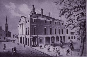 Radnice, Wall Street, New York City v roce 1790 (rytina) od American School