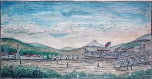 Město a hrad Perote, Mexiko (akvarel na papíře) od American School