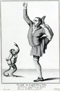 Clark the English Posture Maker, převzato ze série The Cryes of the City of London Drawne after the Life, rytina po Marcellus Laroon II, publikoval Pierce Tempest, 1688 od American School