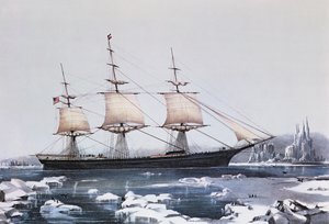 Clipper Ship Red Jacket v ledu u mysu Horn na její cestě z Austrálie do Liverpoolu, publikoval Currier und Ives, 1854