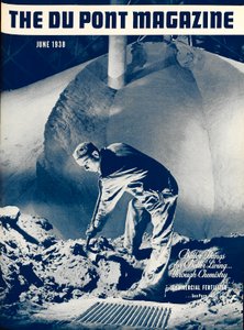 Komerční hnojivo, přední strana časopisu DuPont Magazine, červen 1938 od American School