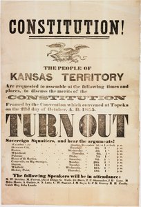 Ústava! Lidé z Kansaského teritoria jsou požádáni, aby se shromáždili..., vytištěno E. C. K. Garvey & Co., kolem 23. října 1855