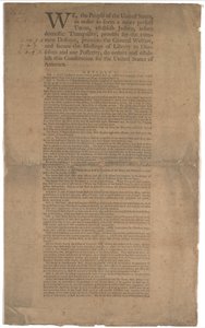 Constitution, první tisk, vytištěno společností Dunlap & Claypoole, 17.-19. září 1787 (viz GLC 695934 na straně 2) od American School