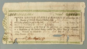 Certifikát Continental Loan Office číslo 4863 podepsaný pokladníkem Francisem Hopkinsonem, 26. března 1781 od American School