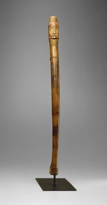 Coup Stick, Yankton Sioux, cca 1880 (dřevo, mosazné hřebíky, pigmentové a horké pilníky) od American School