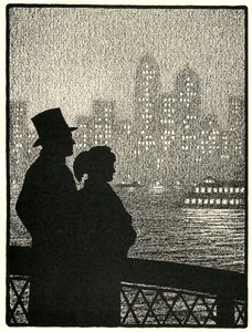 Pár při pohledu na panorama Manhattanu od American School