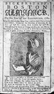 Obálka Bickerstaffs Boston Almanack s portrétem Phillis Wheatley (1753-84) vydaná 1782 (tisk) od American School