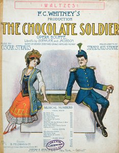 Obálka partitury Čokoládového vojáka, opereta od Oscara Strause, vydaná v New Yorku, kolem roku 1910