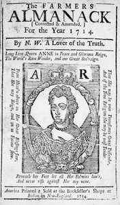 Titulní strana The Farmers Almanack, vydaná 1714 (tisk) od American School