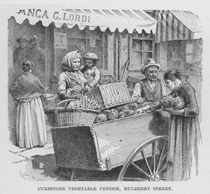 Curbstone Vegetable Vender, Mulberry Street (litho) od American School