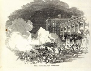 Demonstrace v Jersey City ve prospěch anexe Spojenými státy Texas, ilustrace z 