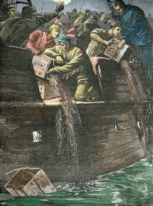 Zničení nákladu čaje, známé jako Boston Tea Party od American School