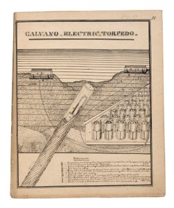 Schéma Rainsova elektrického torpéda Galvano (tužka a tuš na papíře) od American School