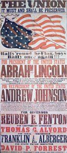 Volební plakát pro Abrahama Lincolna (1809-65) pro prezidenta a Andrewa Johnsona (1808-75) pro viceprezidenta od American School