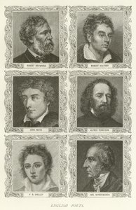 Angličtí básníci, Robert Browning, Robert Southey, John Keats, Alfred Tennyson, PB Shelley, William Wordsworth od American School