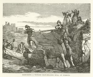Exhumace okřídleného býka s mužskou hlavou v Nimrudu od American School