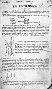 Federal Money, stránka z The Scholars Arithmetic 6th Edition, Daniel Adams, publikoval N.H.Keene, 1810 (tisk) od American School