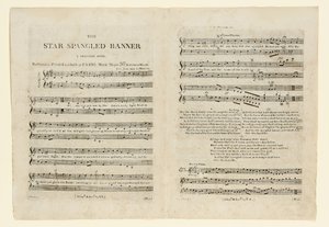 První vydání notového záznamu pro "The Star Spangled Banner. A Pariotic." od American School