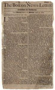 První vydání Boston News-Letter, 1704 (novinový papír) od American School