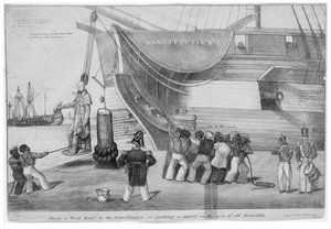 Připevnění blokové hlavy k Ústavě, aneb Nasazení bradavice na nos starého Ironsidese, kolem roku 1832 od American School