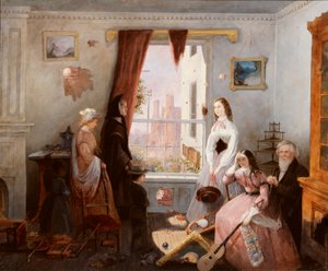 Fredericksburgská rodina ve válkou zničeném domě (olej na desce) od American School