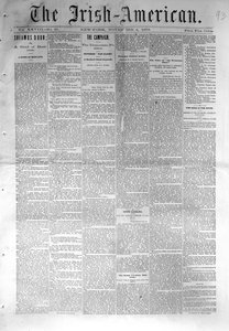 Titulní strana listu The Irish-American, vydaného v New Yorku, 4. listopadu 1876 (novinový papír) od American School