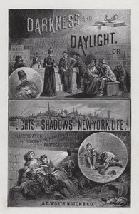 Frontispis pro temnotu a denní světlo aneb Světla a stíny života v New Yorku od paní Helen Campbell (litho) od American School