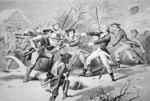 Generál Anthony Wayne se pokouší potlačit vzpouru pennsyvanských jednotek z Morristownu na Nový rok 1781 (litho) od American School