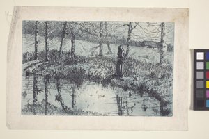 Girl By Pond (lept a deskový tón tištěný modře) od American School