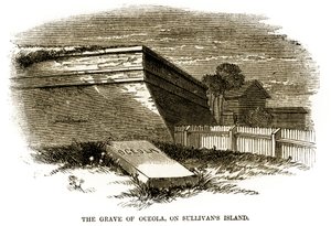 Hrob náčelníka Seminole Osceola, jak se objevil vedle severozápadní bašty Fort Moultrie v roce 1860, těsně před americkou občanskou válkou od American School