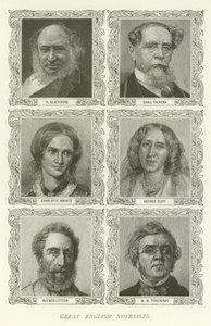 Great English Novelists, R Blackmore, Charles Dickens, Charlotte Bronte, George Eliot, Bulwer-Lytton, W M Thackeray od American School