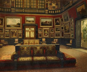 Great Hall, Van der Bilt Hotel v New Yorku, Ca 1840, barevná rytina od American School