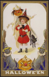 Halloweenské přání (barevná litografie) od American School