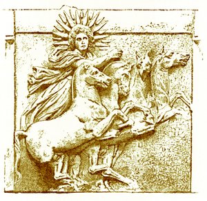 Helios on his chariot, ilustrace z Dějiny Řecka od Victora Duruye, publikoval 1890 (digitálně vylepšený obrázek) od American School