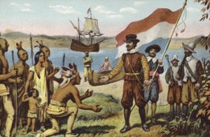 Henry Hudson přistává na Manhattanu od American School