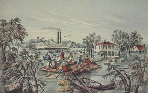 Vysoká voda v Mississippi, hospoda. 1868, Currier & Ives od American School
