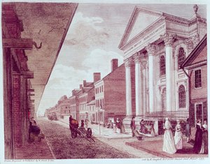 High street s prvním presbyteriánským kostelem, Philadelphia, 1799 od American School