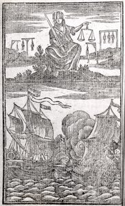 Historie a životy všech nejznámějších pirátů a jejich posádek, frontispis, Londýn, 1725 od American School