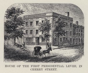 Dům první prezidentské Levee, v Cherry Street (litho) od American School