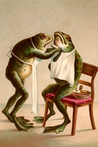 Humorná ilustrace žáby při holení od American School
